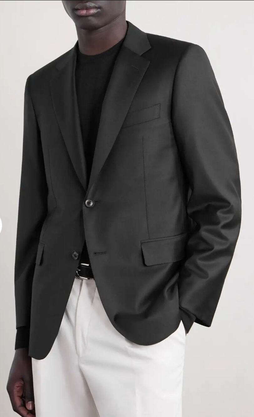 Canali Made In Italy 100% Wool Black Double Breasted Notch Lapel Suit Jacket L